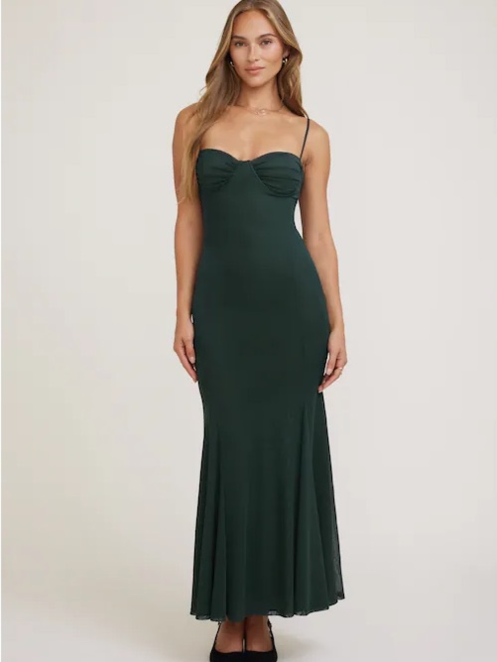 Dynamite Monet Mesh Maxi Dress Scarab Green Small